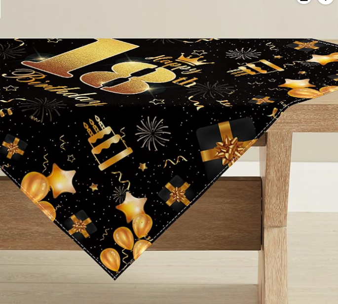 Obrus 18 Urodziny 85x85 cm czarno-złoty ekskluzywna dekoracja stołu